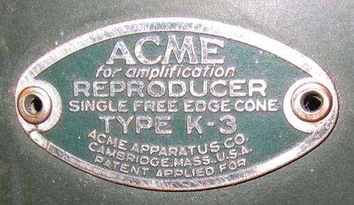 Acme Apparatus Company, Type K-3 Speaker